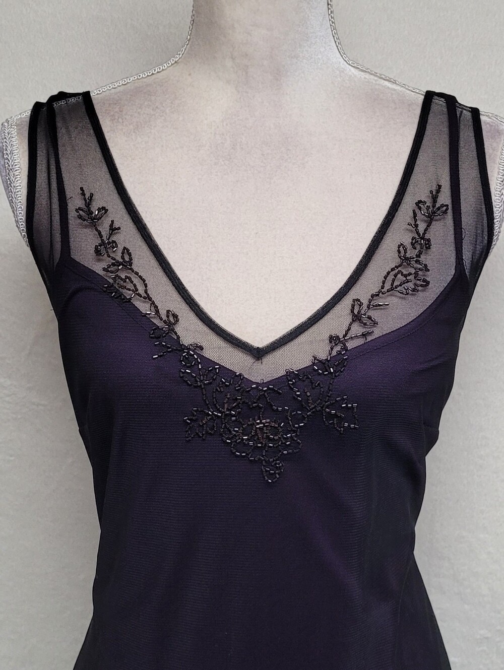 Gothic Fairytale Cache Vintage Black Sheer Mesh Beaded Asymmetric Midi Dress - Picture 3 of 12